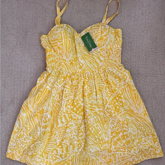 ๐ผ NEW Lilly Pulitzer Christine Yellow Sunglow Fit & Flare Sun Dress, Size 12 ๐ผ - Picture 2 of 8